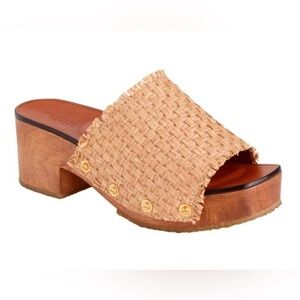 Rosetta Getty Raffia Open Toe Wooden Heeled Clogs